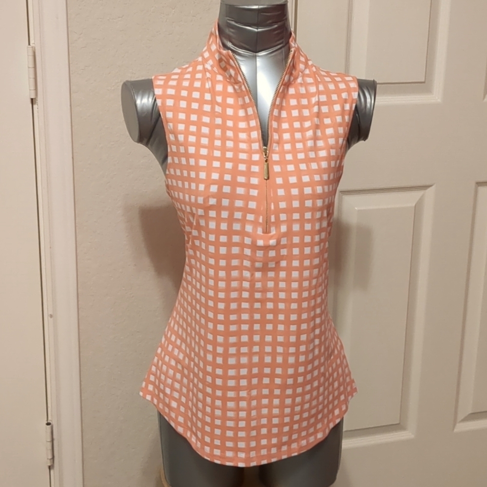 CABANA LIFE NWT Coral Nantucket Sleeveless Mock Golf Top UPF 50+ / 1/4 zip L
